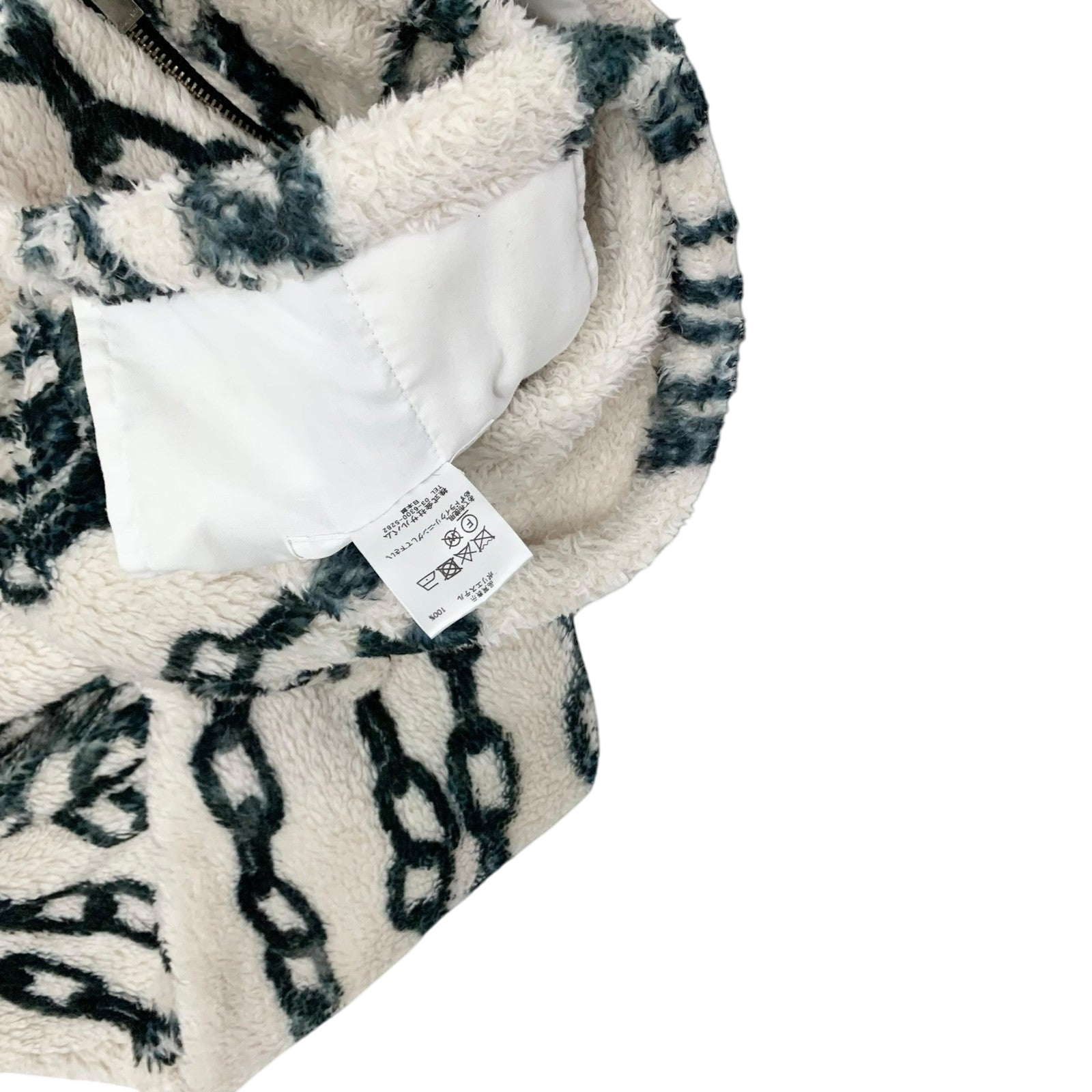 Sulvam Chain-Print Fleece Jacket Off-White / Green (Fits M-L)