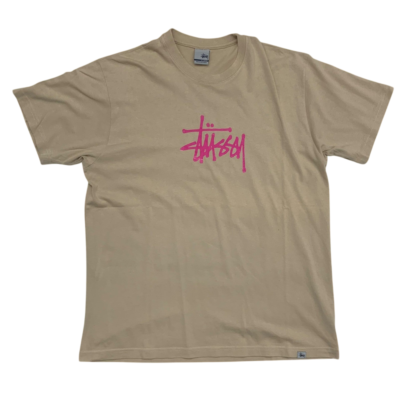 Stussy Vintage 00s Centre Logo T-Shirt Beige (Made in Aus) (Fits M/L)