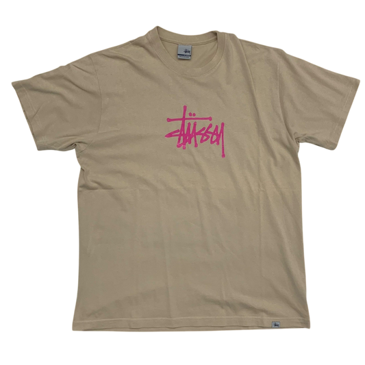 Stussy Vintage 00s Centre Logo T-Shirt Beige (Made in Aus) (Fits M/L)