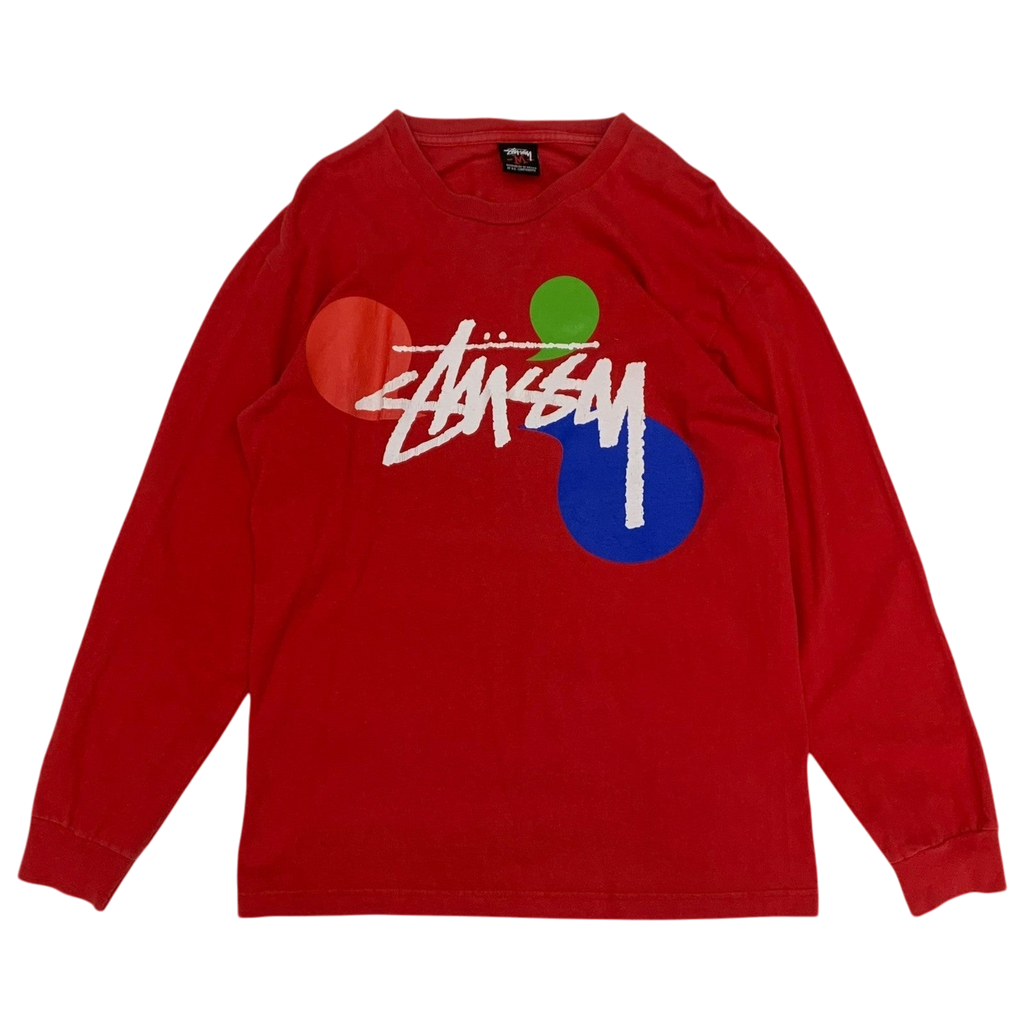 Stussy Vintage 00s Color Dot Longsleeve Red (Fits S-M)