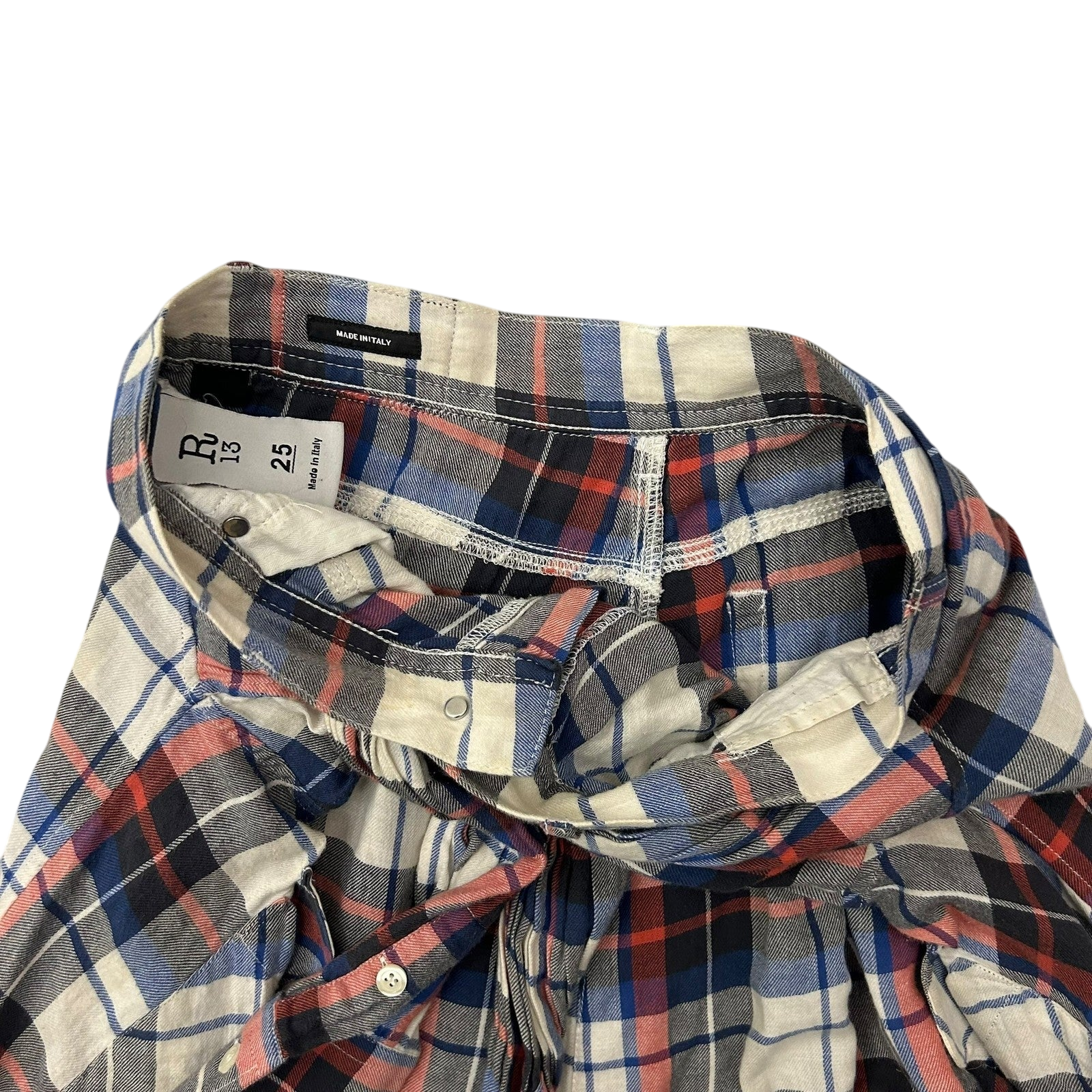 R13 Multi Coloured Cotton Plaid Skirt (Size 31”)