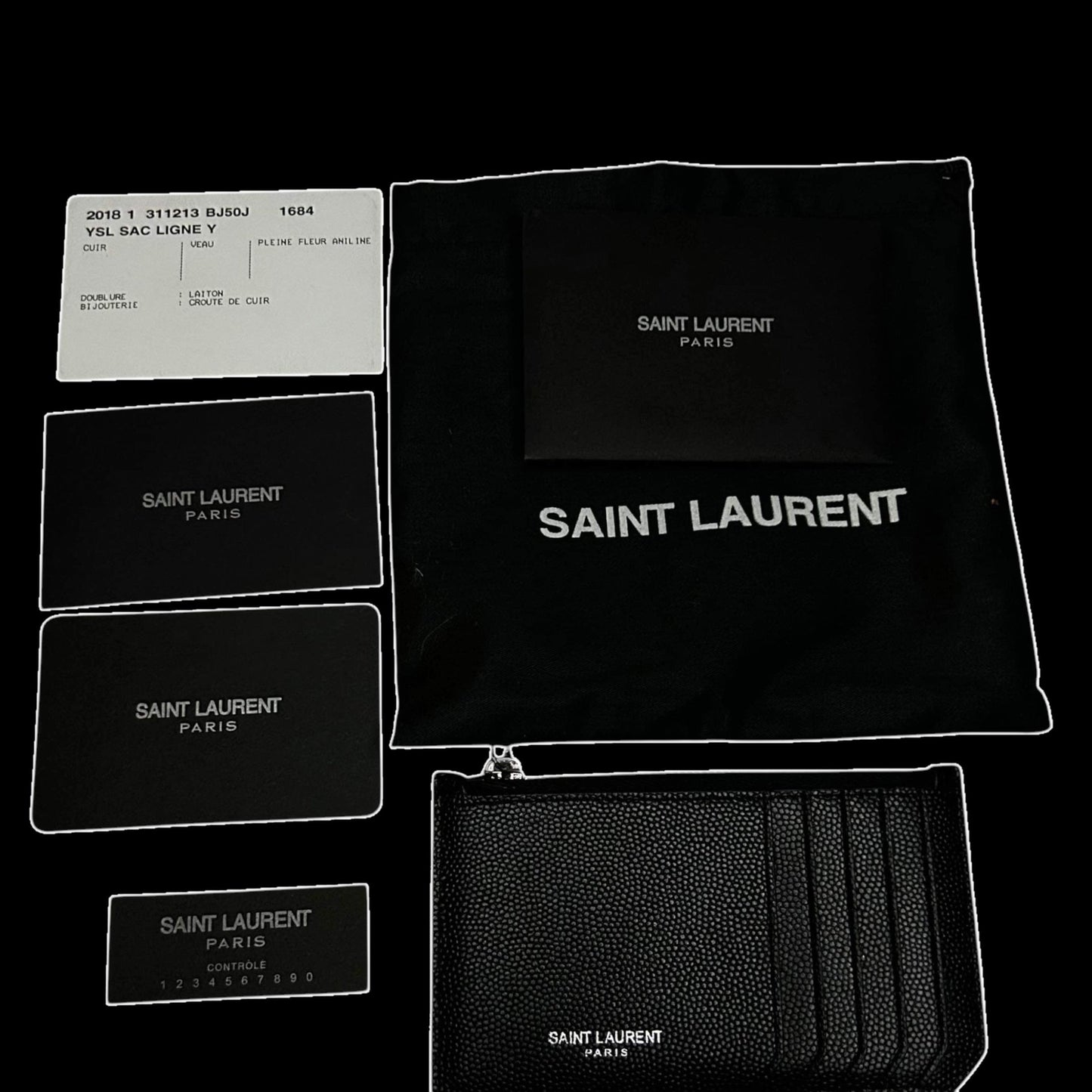 Saint Laurent Grained Leather Fragment Zip Card Case Black