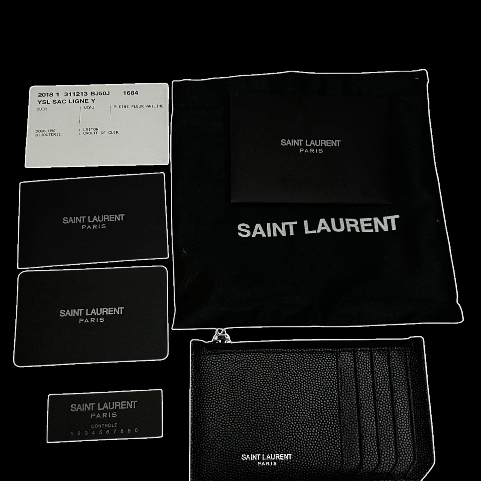 Saint Laurent Grained Leather Fragment Zip Card Case Black