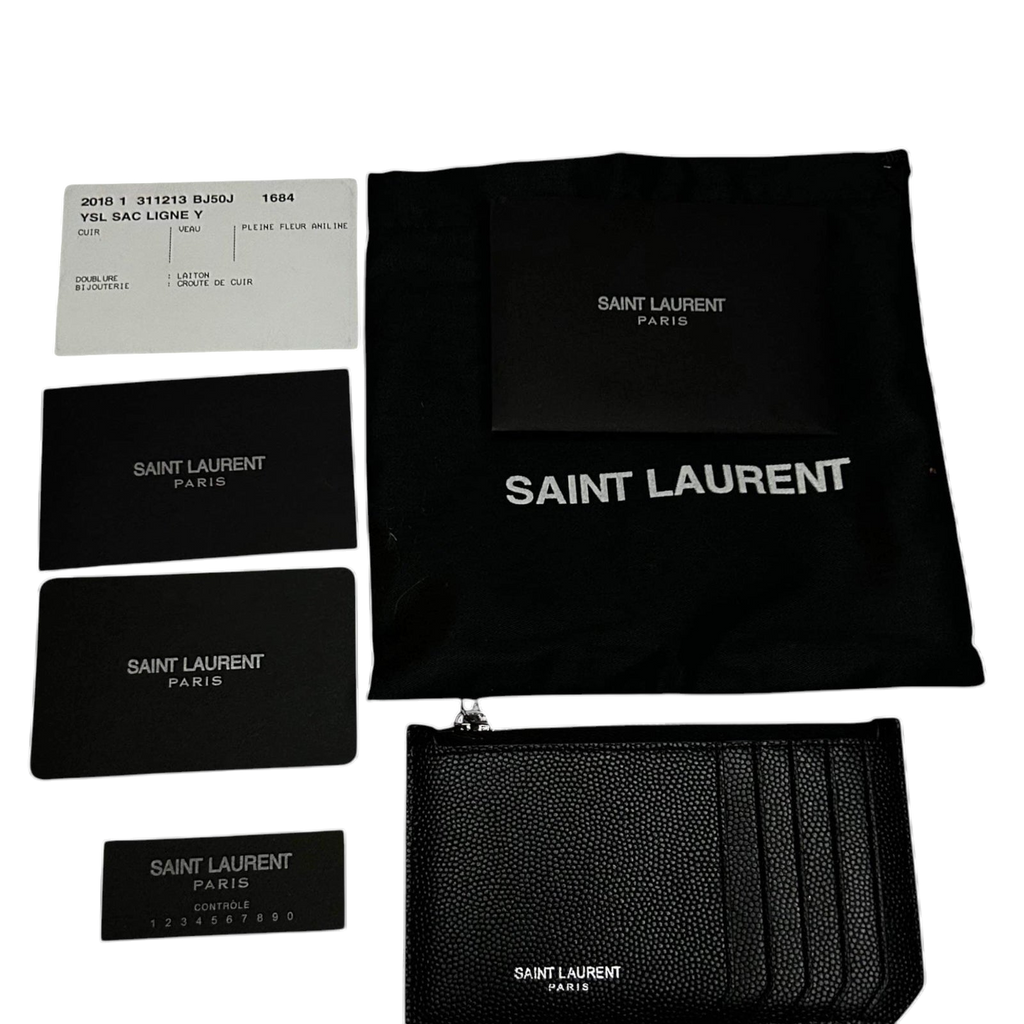 Saint Laurent Grained Leather Fragment Zip Card Case Black