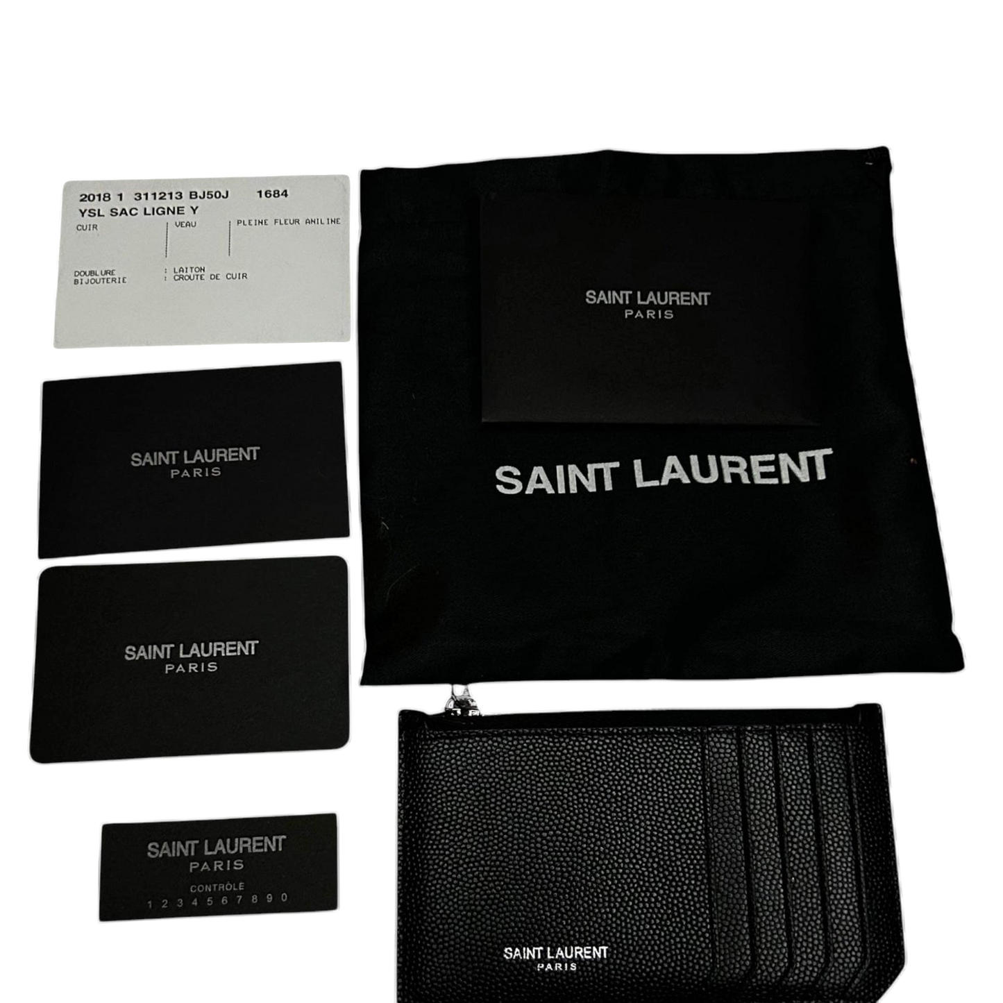 Saint Laurent Grained Leather Fragment Zip Card Case Black