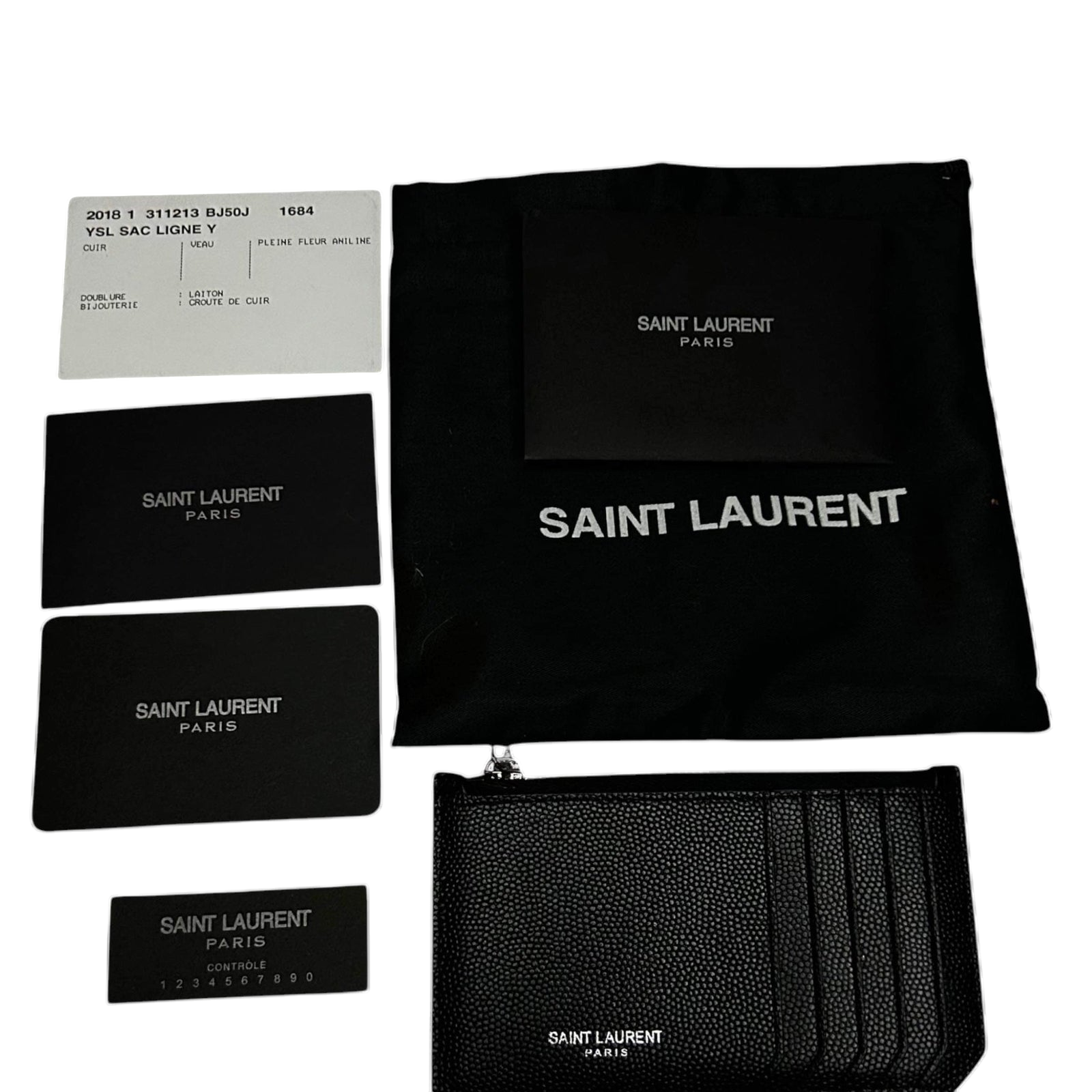 Saint Laurent Grained Leather Fragment Zip Card Case Black