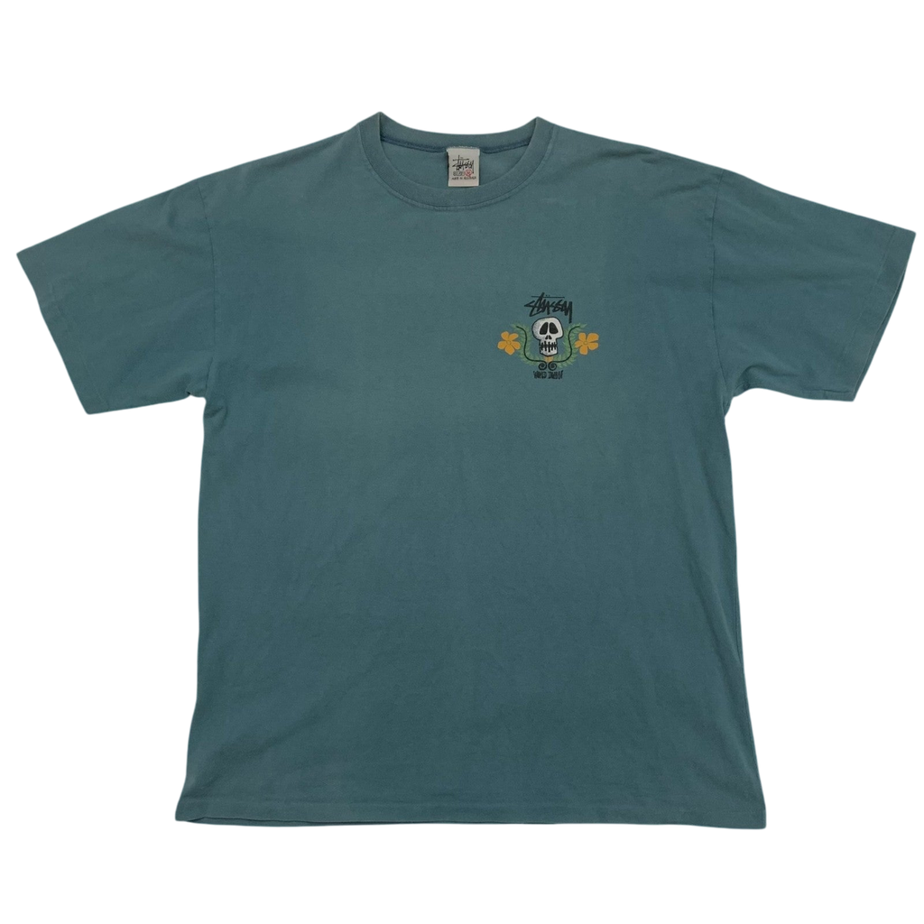 Stussy Vintage 00s Skull Crest T-Shirt Blue (Made in Aus) (Size M)