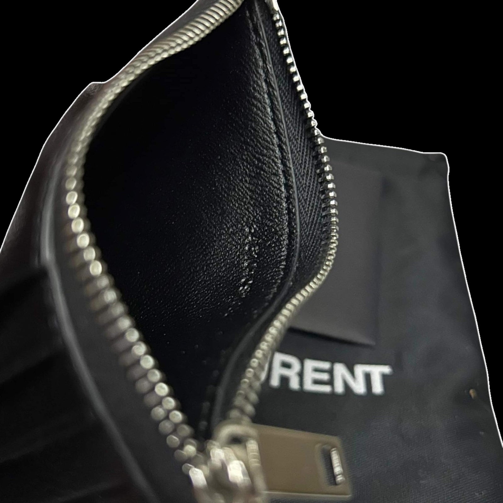Saint Laurent Grained Leather Fragment Zip Card Case Black