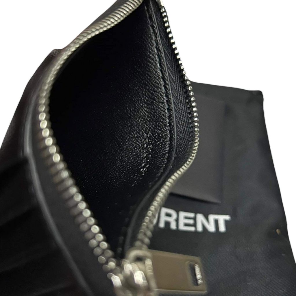 Saint Laurent Grained Leather Fragment Zip Card Case Black