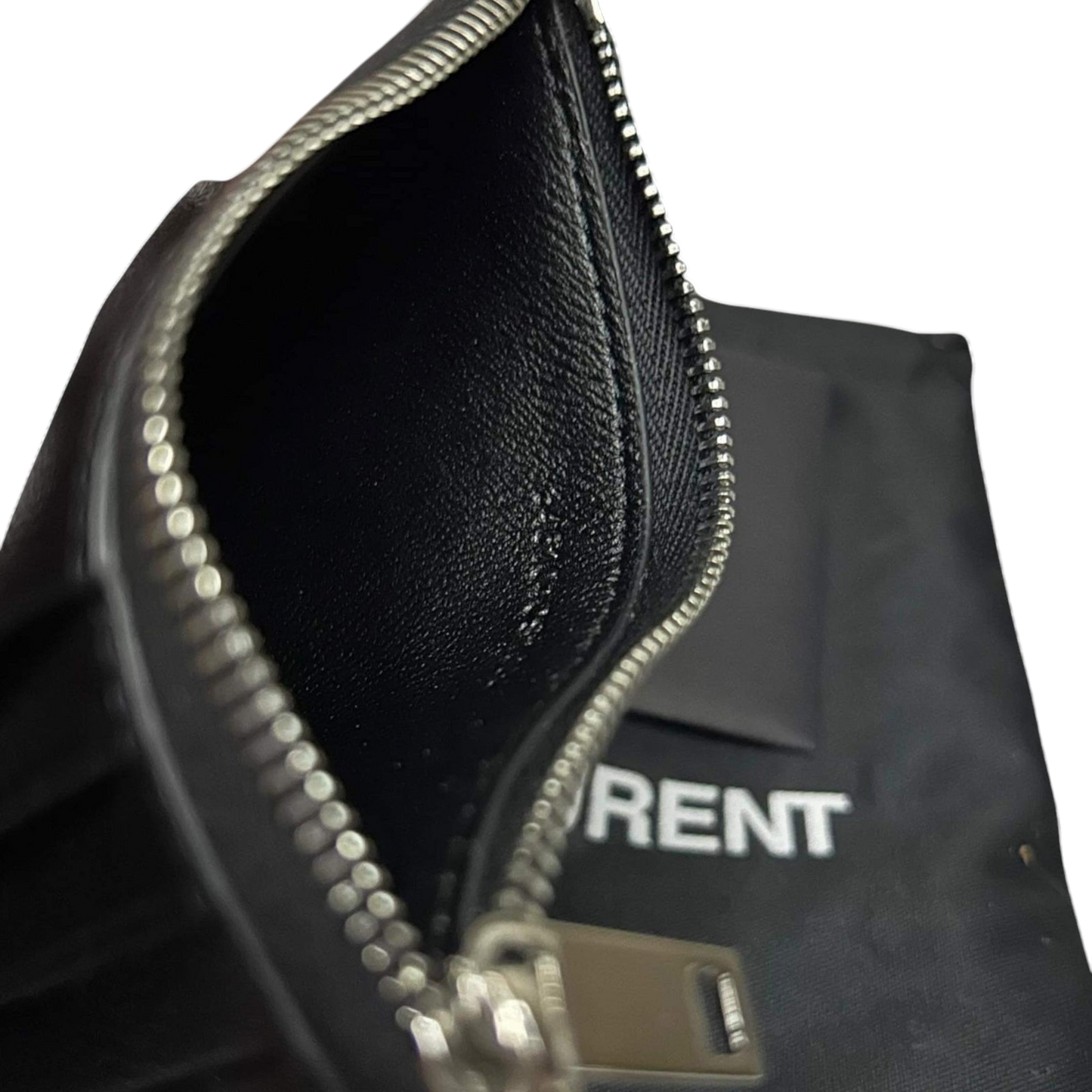 Saint Laurent Grained Leather Fragment Zip Card Case Black