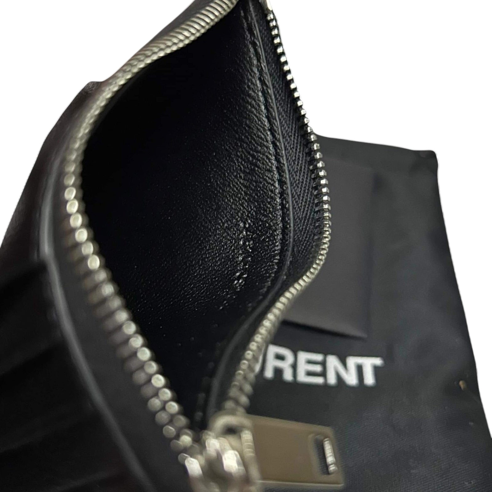 Saint Laurent Grained Leather Fragment Zip Card Case Black