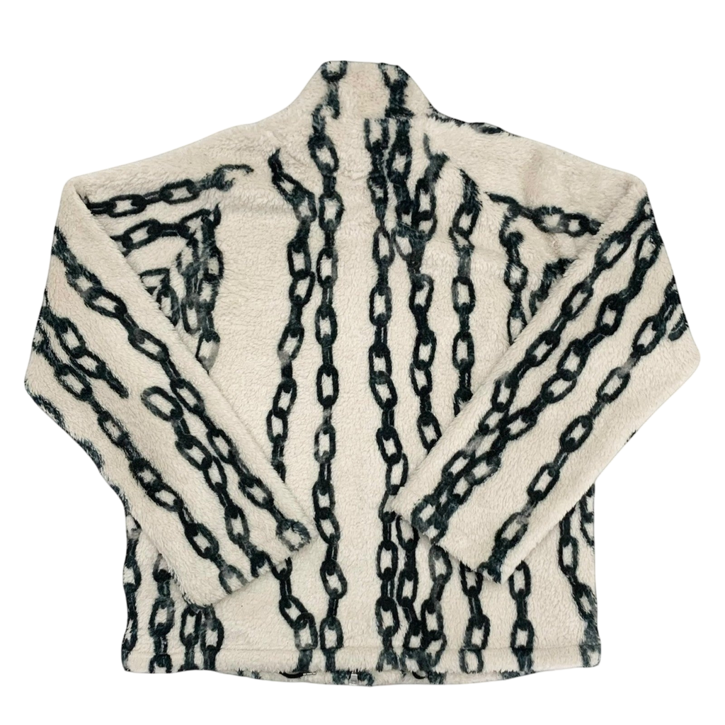 Sulvam Chain-Print Fleece Jacket Off-White / Green (Fits M-L)