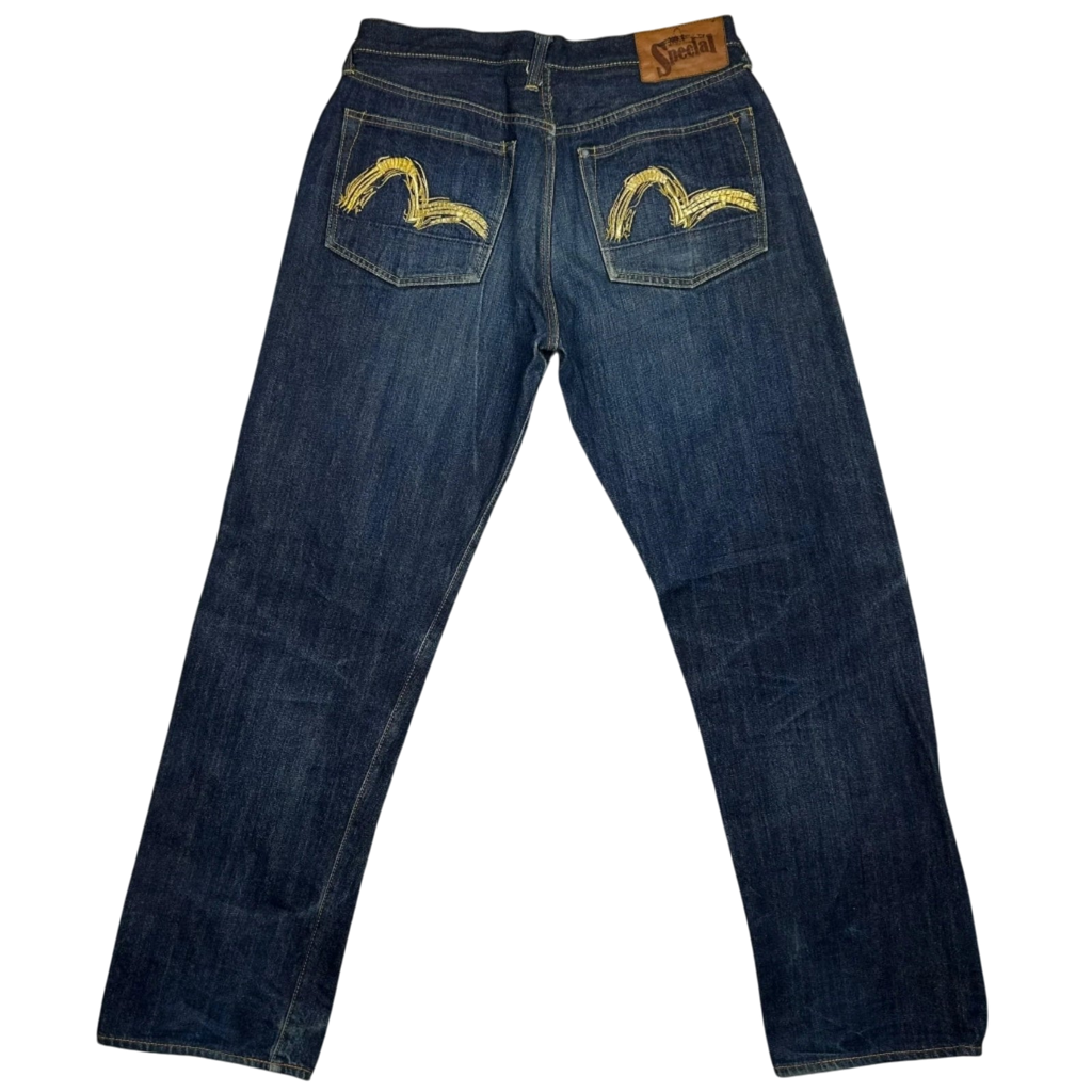 Vintage Evisu Gold Daicock Pocket Logo Selvedge Denim Jeans (Fits 32")
