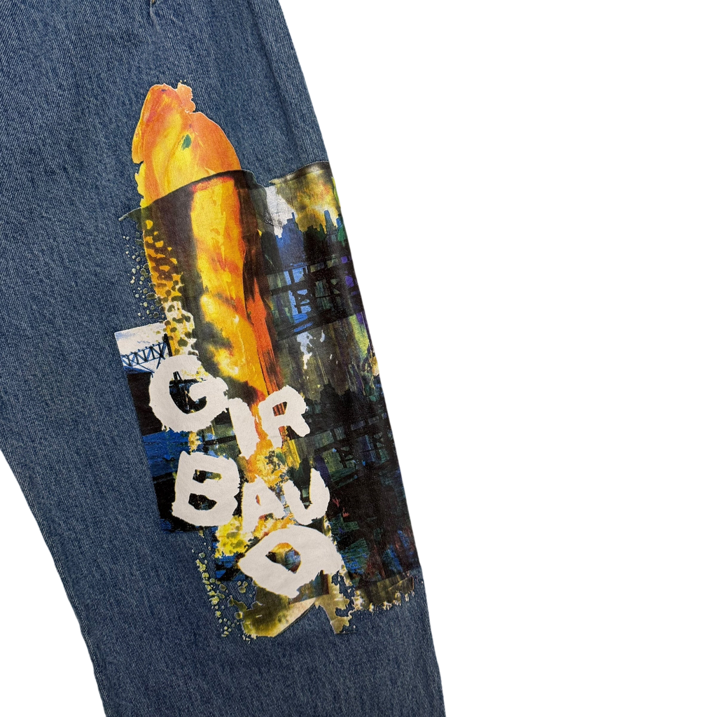 Marithé François Girbaud 2000s Straight Leg Koi Fish Print Jeans (Fits 33”)