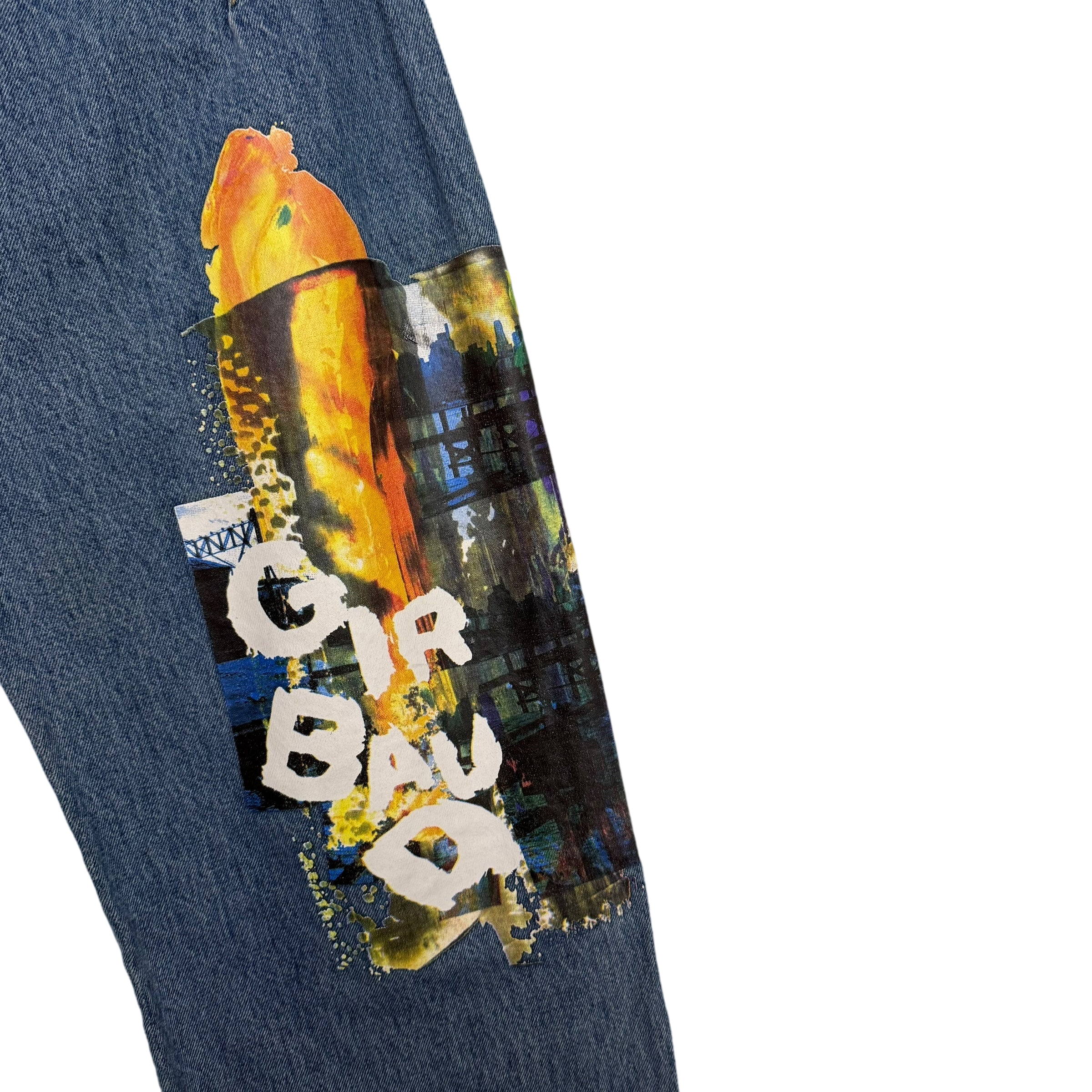 Marithé François Girbaud 2000s Straight Leg Koi Fish Print Jeans (Fits 33”)