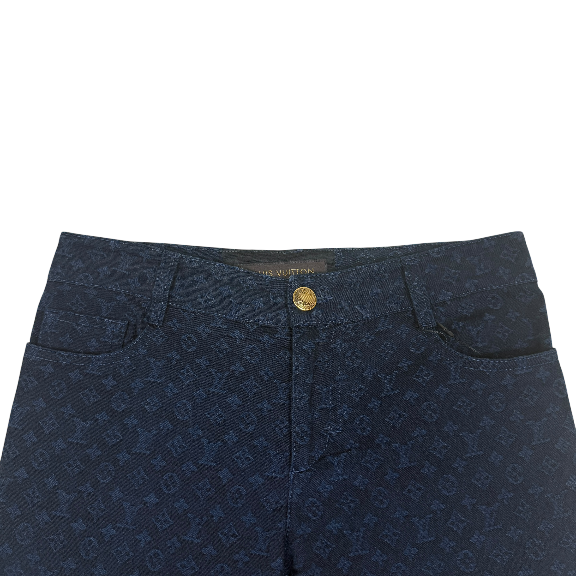 Louis Vuitton Monogram Lambskin Trim Capri Denim Pants Navy (Size 36)