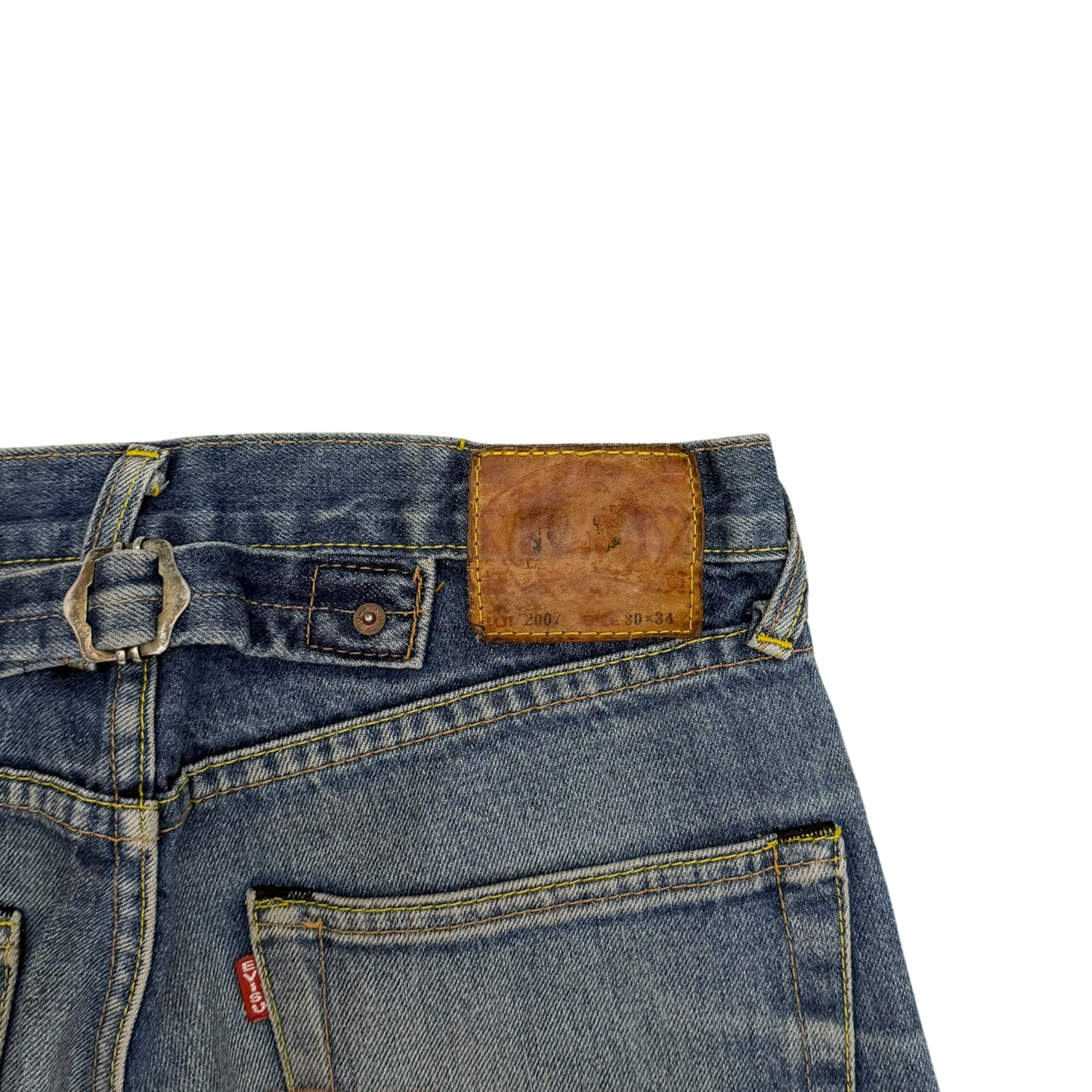 Evisu Orange Daicock Print Buckle Back Light Wash Jeans (Size 30”)