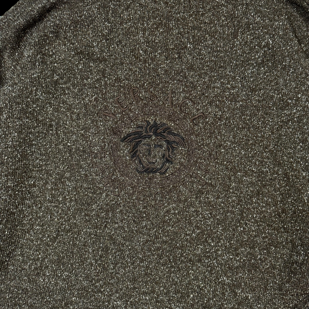 Versace 90s Medusa Logo Embroidered Wool Sweatshirt Brown (Size XL)