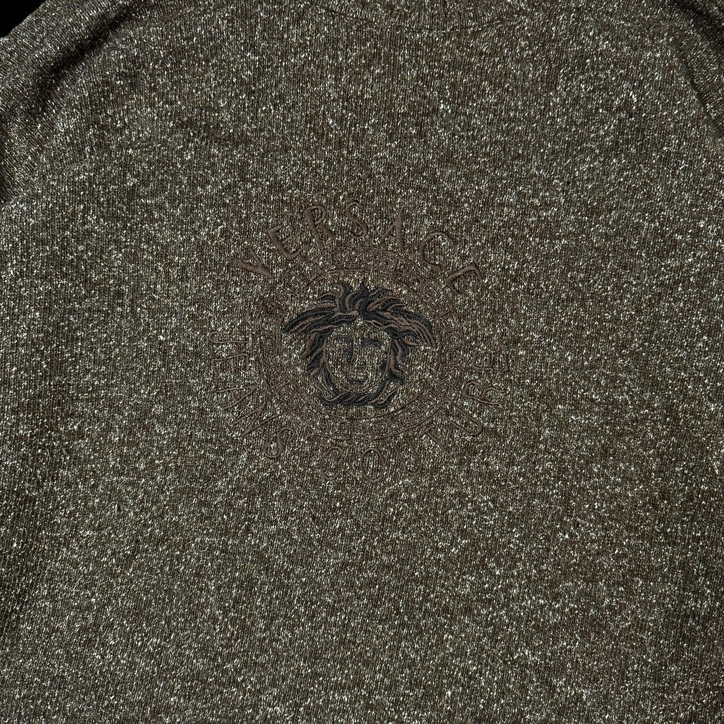 Versace 90s Medusa Logo Embroidered Wool Sweatshirt Brown (Size XL)