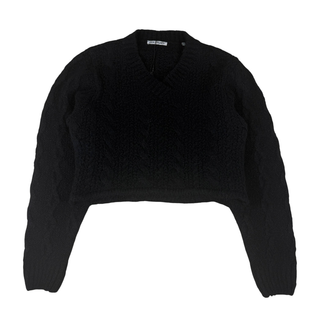 Our Legacy Intact Two Face Cropped Cable Knit Sweatshirt Black (Size 38)