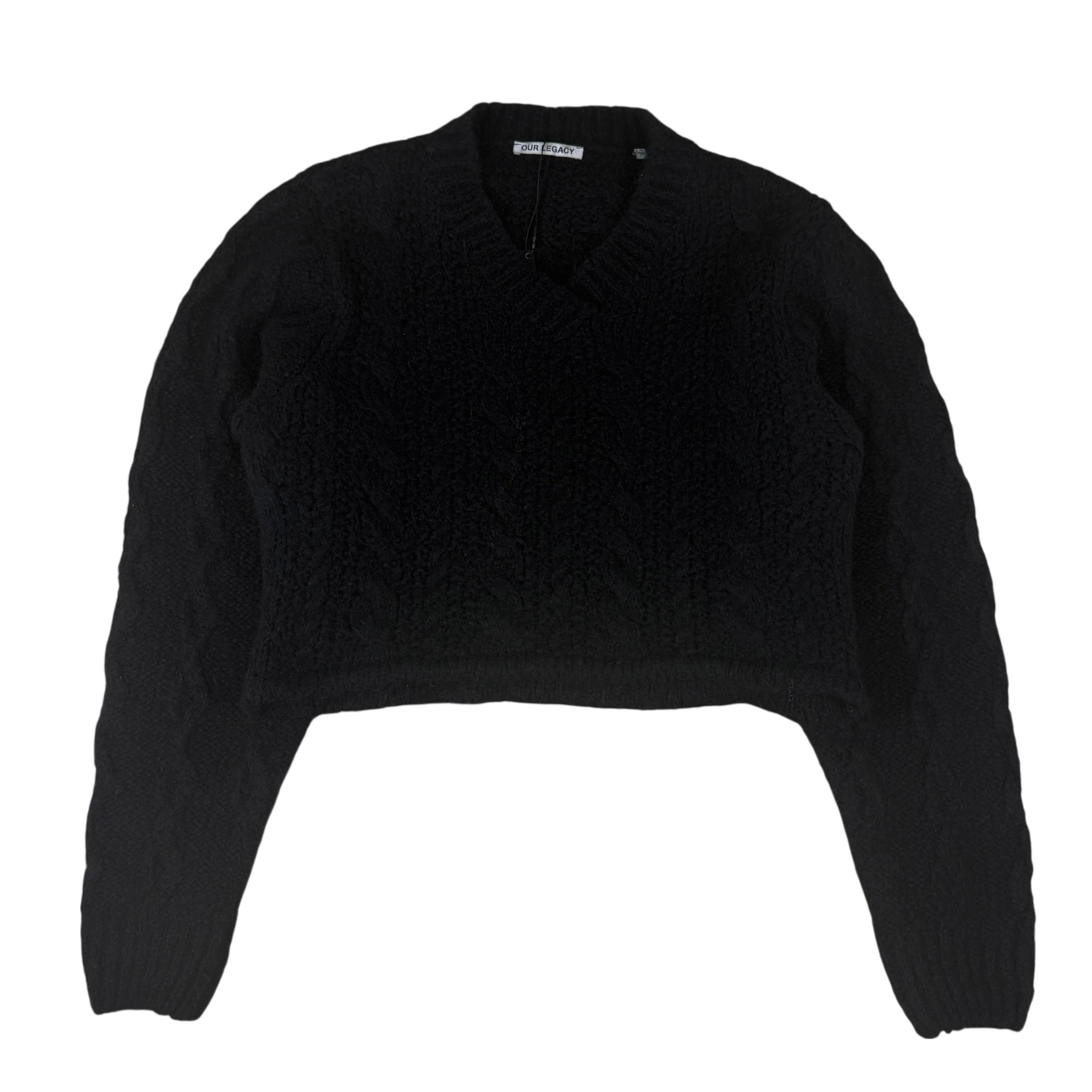 Our Legacy Intact Two Face Cropped Cable Knit Sweatshirt Black (Size 38)