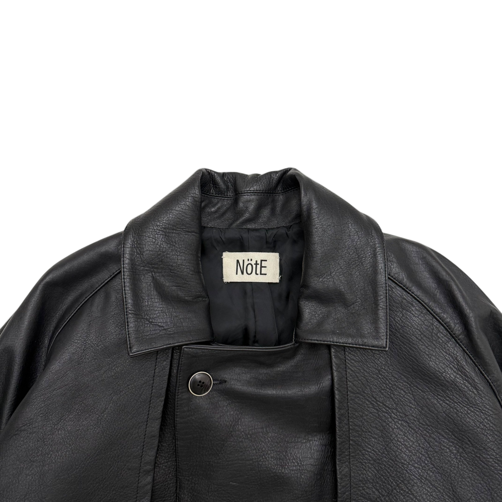 Nöte Contrast Over Trench Leather Jacket Black (Fits M-XL)