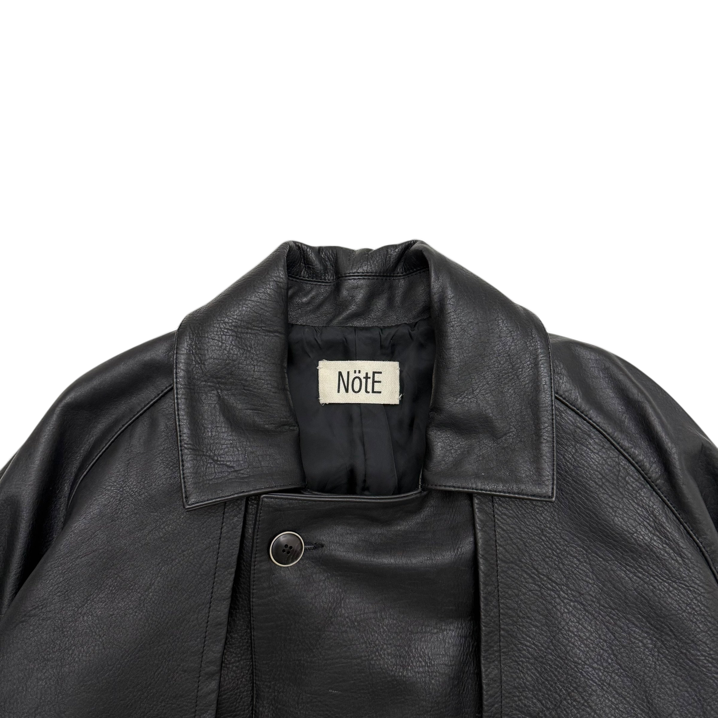 Nöte Contrast Over Trench Leather Jacket Black (Fits M-XL)