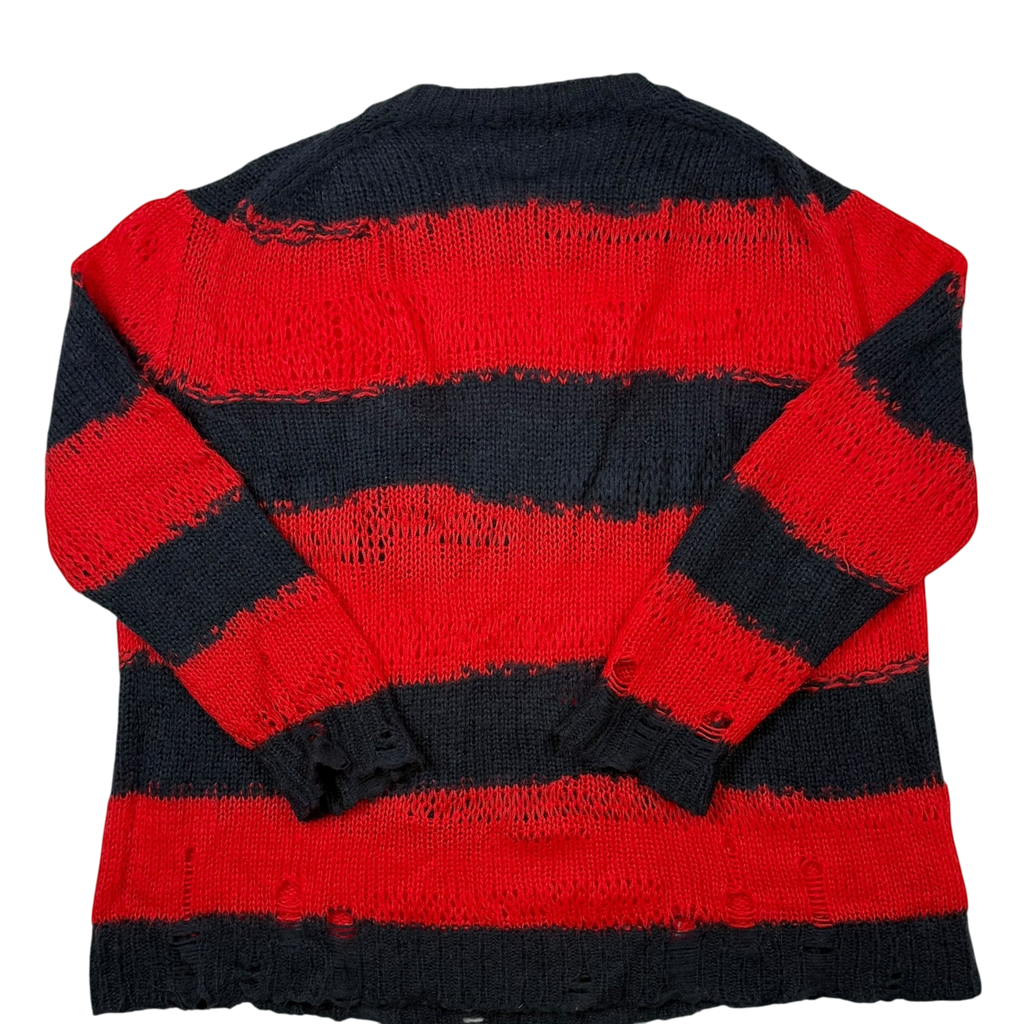 Acne Studios AW21 Kalia Distressed Oversized Striped Knit Sweatshirt Navy / Red (fits up to L)