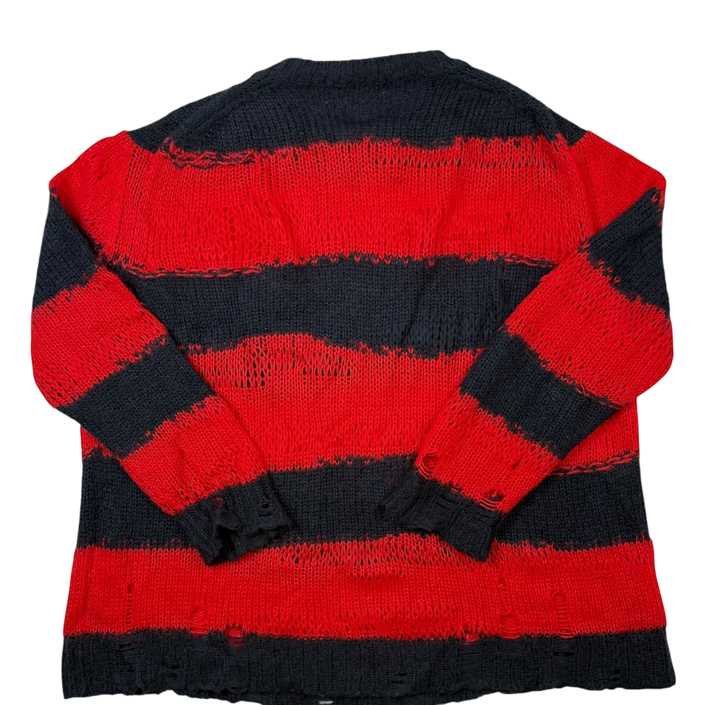 Acne Studios AW21 Kalia Distressed Oversized Striped Knit Sweatshirt Navy / Red (fits up to L)