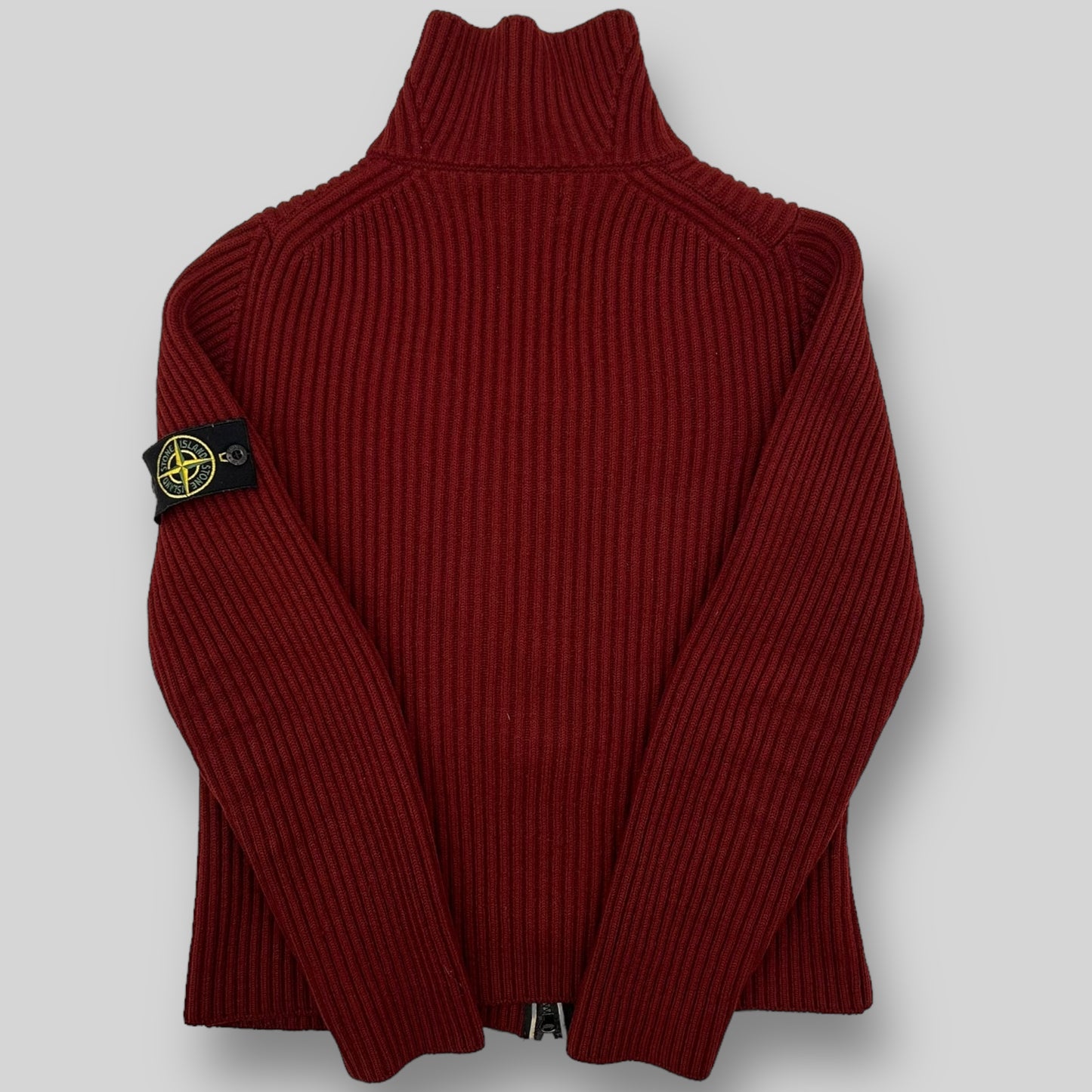 Vintage Stone Island Ribbed Wool Zip-up Jumper Red (Fits S)