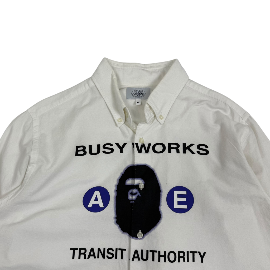 A Bathing Ape (Bape) Busy Works Transit Authority Shirt White (Fits L-XL)
