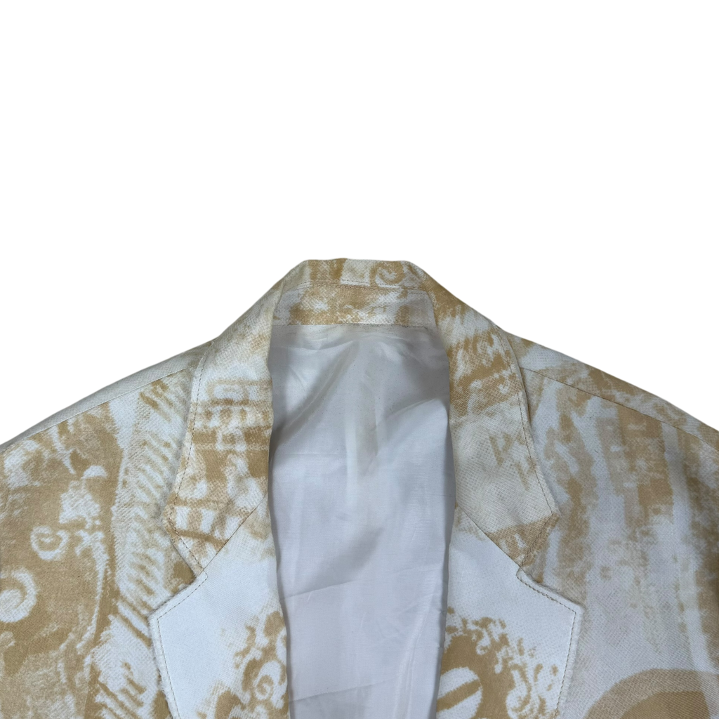 Acne Studios SS13 Resort Linen Blend Raw Hem Jinx Currency Blazer Yellow/White (Size 36)