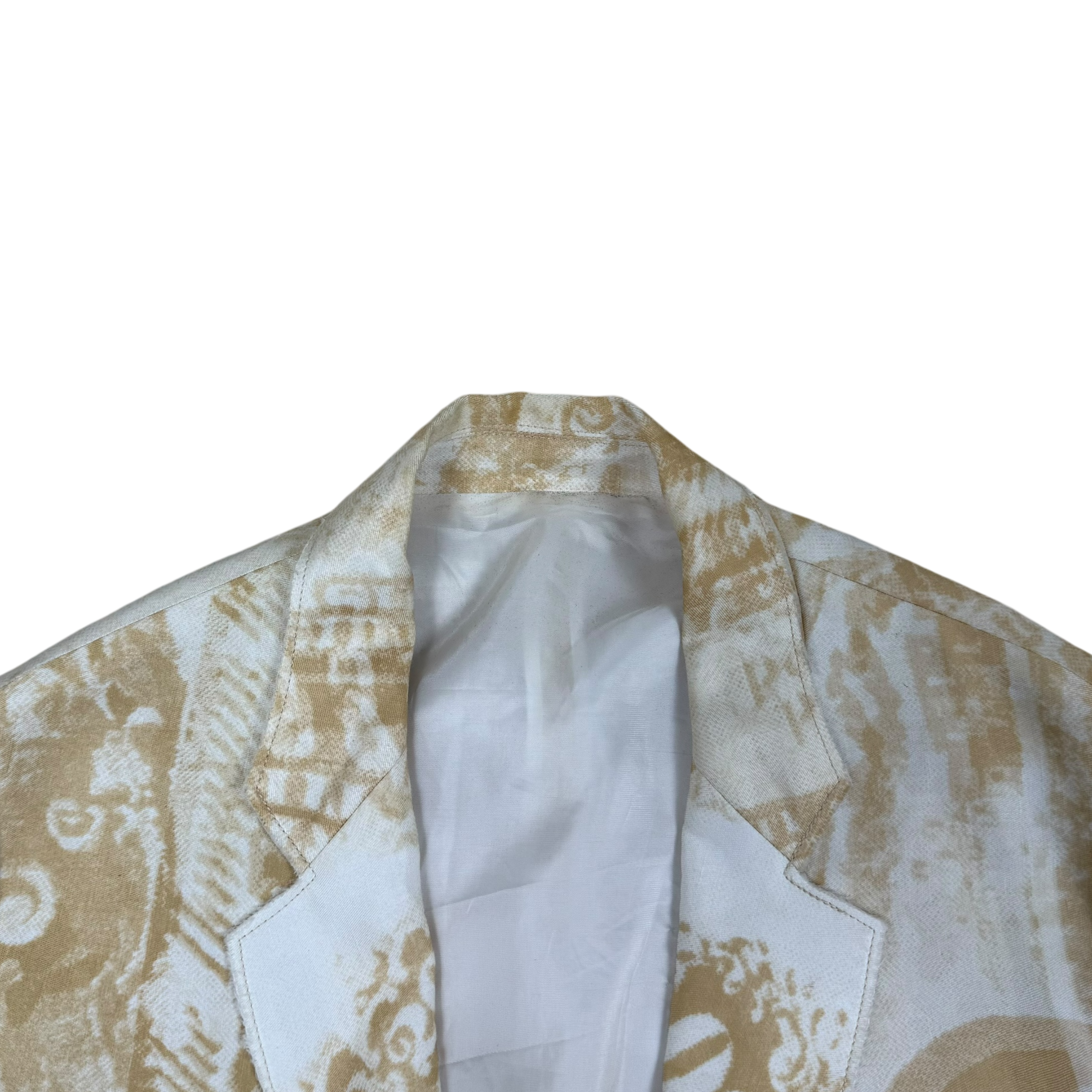 Acne Studios SS13 Resort Linen Blend Raw Hem Jinx Currency Blazer Yellow/White (Size 36)