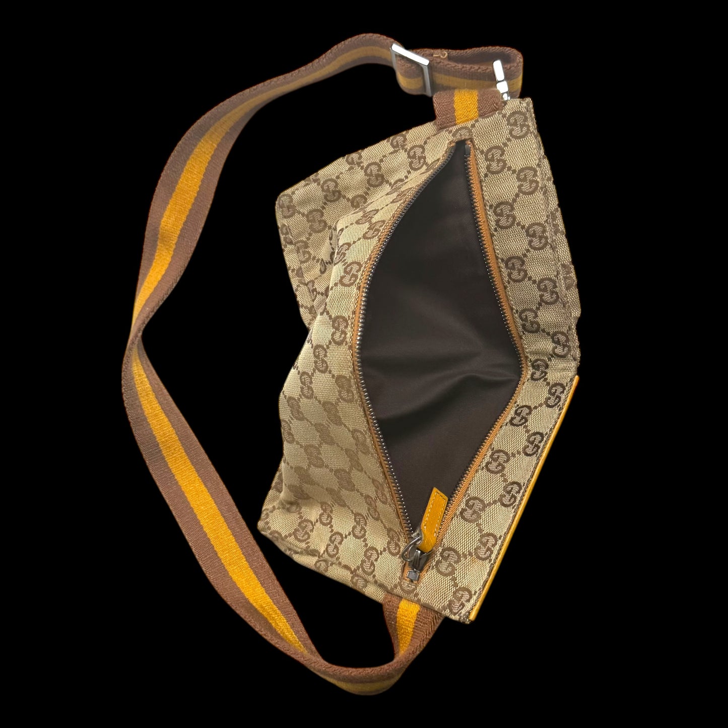 Gucci GG Canvas Web Double Pocket Belt Bag Brown/Orange