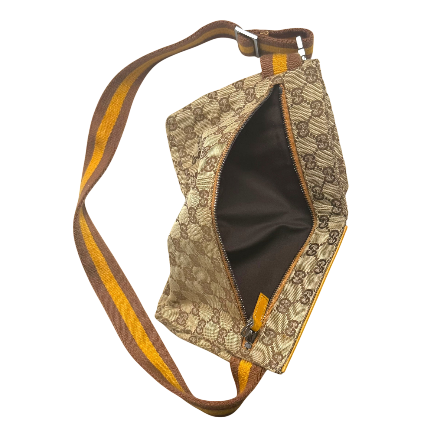 Gucci GG Canvas Web Double Pocket Belt Bag Brown/Yellow