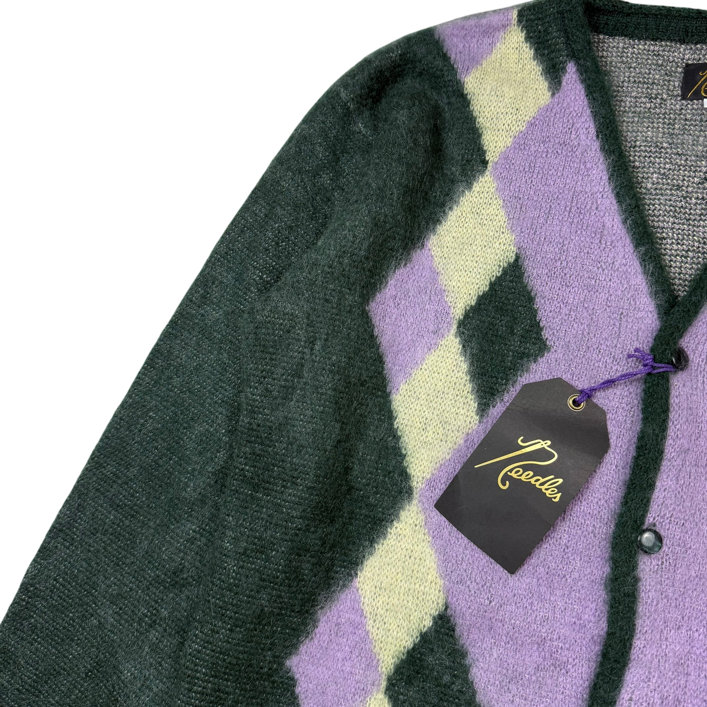 Needles AW22 Mohair Diamond Cardigan Purple & Green (Size L)