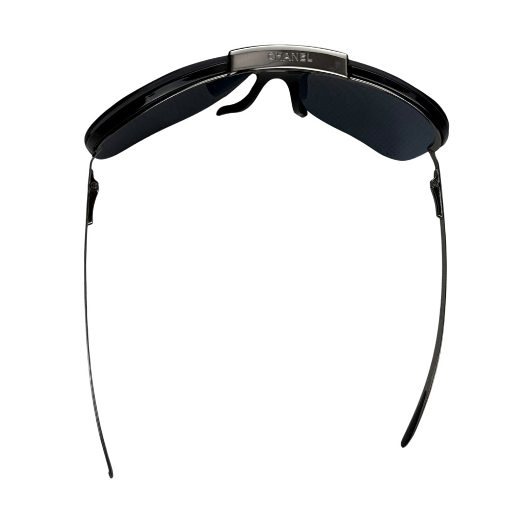 Chanel Rimless Shield Sunglasses Black/Petrol Blue