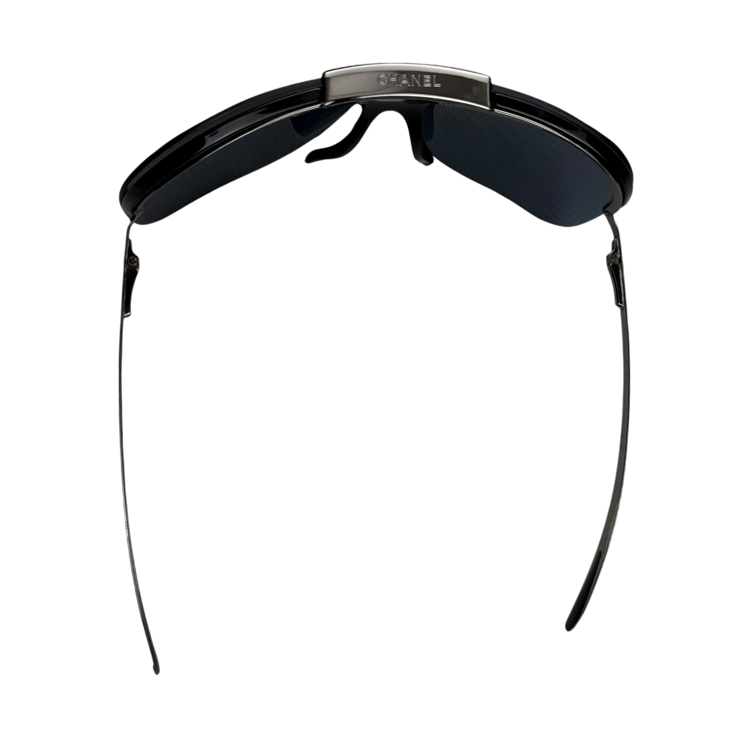 Chanel Rimless Shield Sunglasses Black/Petrol Blue