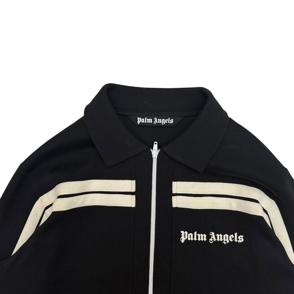 Palm Angels Wool Blend Collar Knit Track Jacket Black/Off White (Size L)