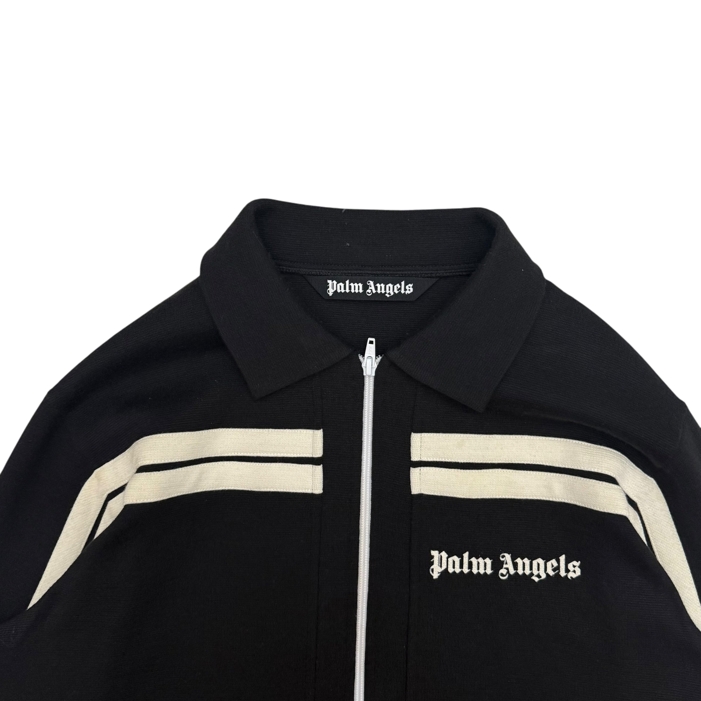 Palm Angels Wool Blend Collar Knit Track Jacket Black/Off White (Size L)