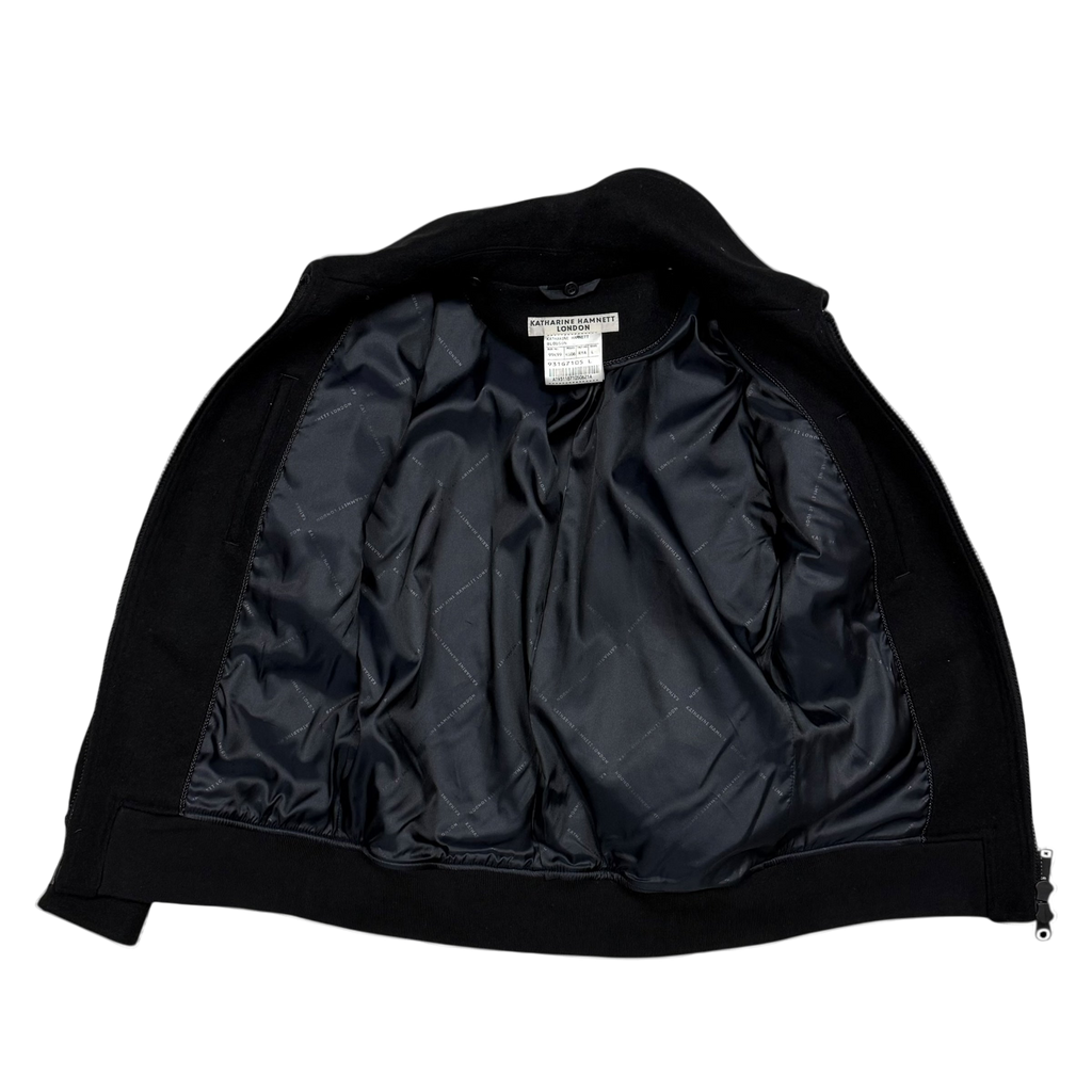Katherine Hamnett 00s Black Wool Zip-Up Jacket (Fits M)