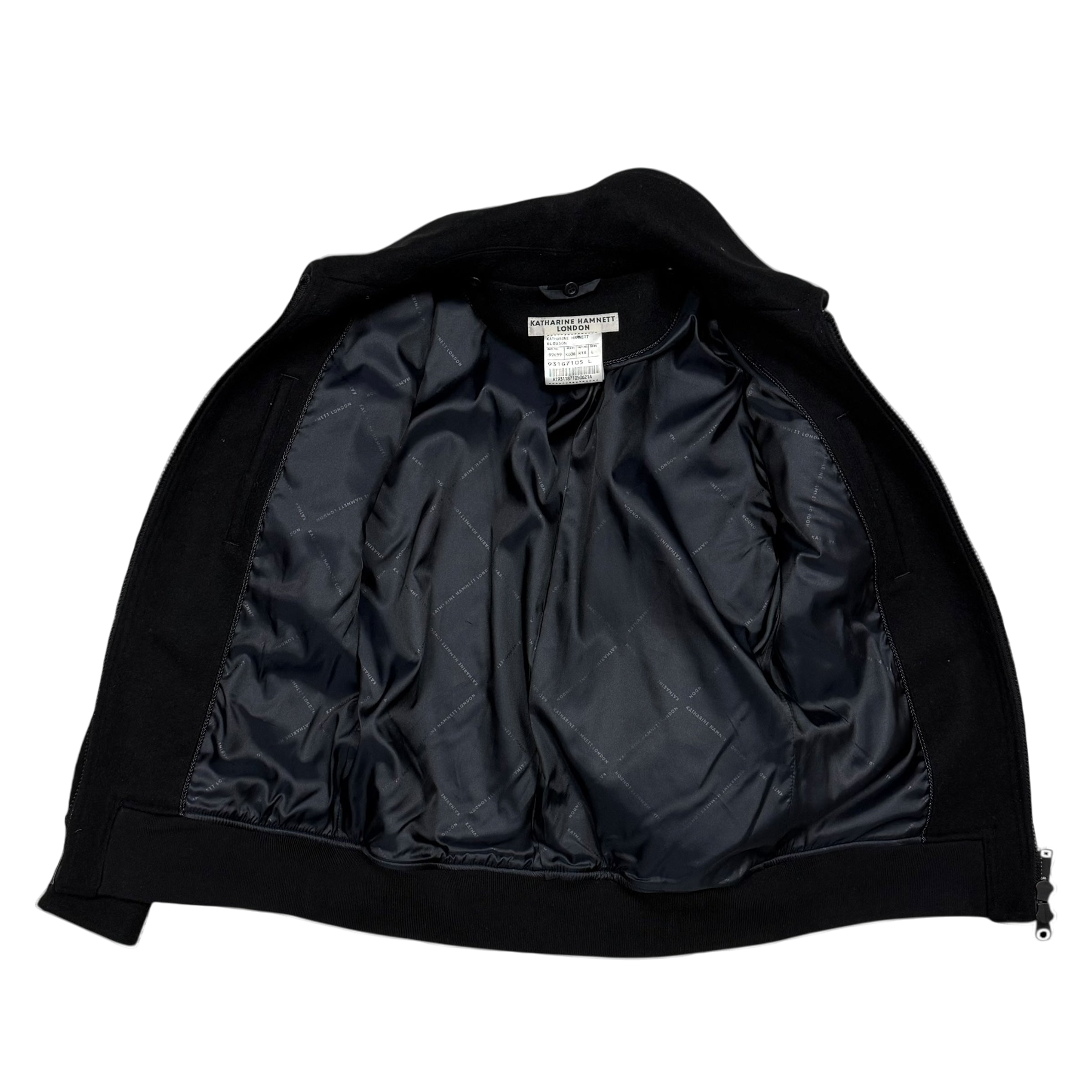 Katherine Hamnett 00s Black Wool Zip-Up Jacket (Fits M)