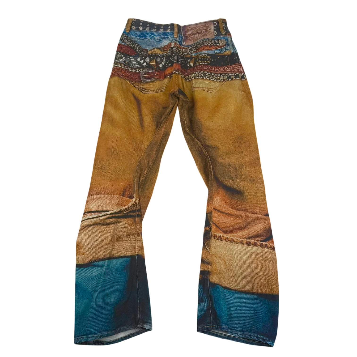 Acne Studios SS25 2006M Tromp L’oeil Stacked Belt Barrel-Leg Jeans Orange (Fits 30”)