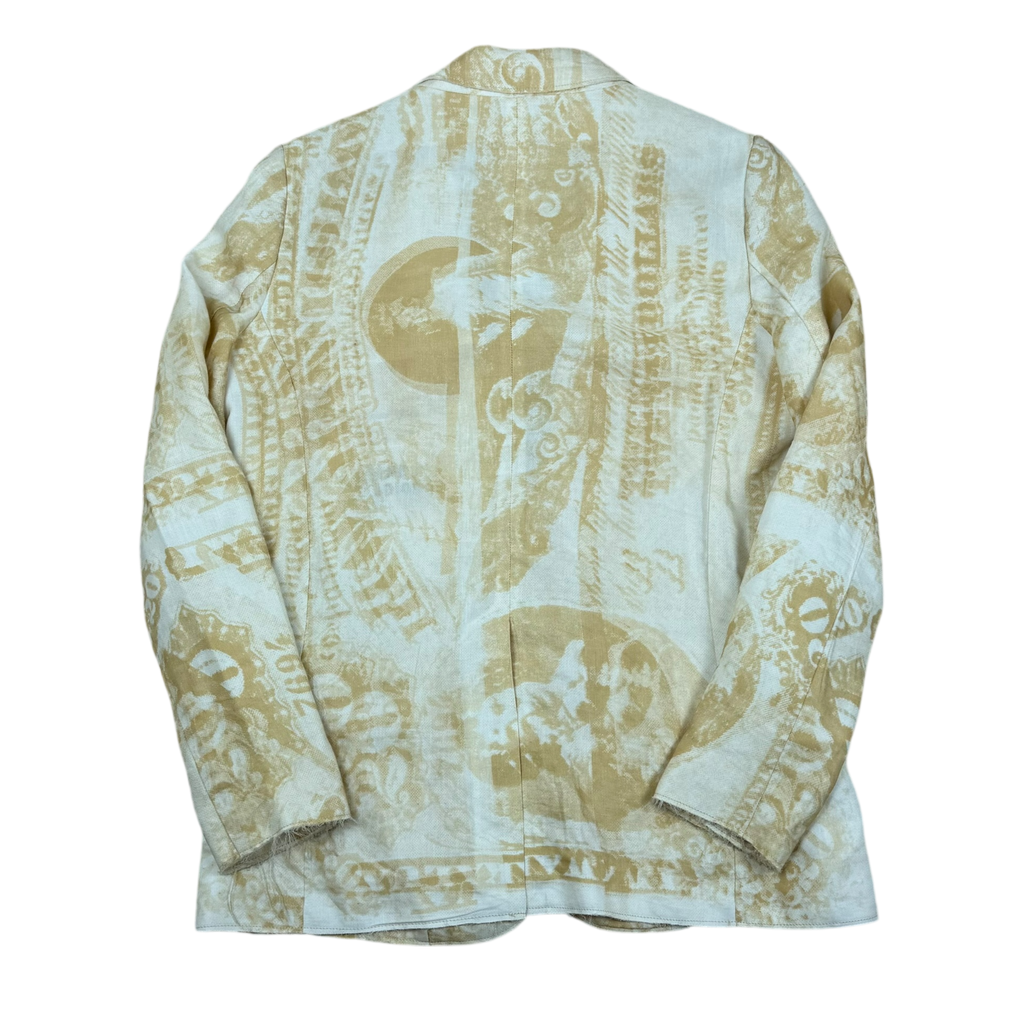 Acne Studios SS13 Resort Linen Blend Raw Hem Jinx Currency Blazer Yellow/White (Size 36)