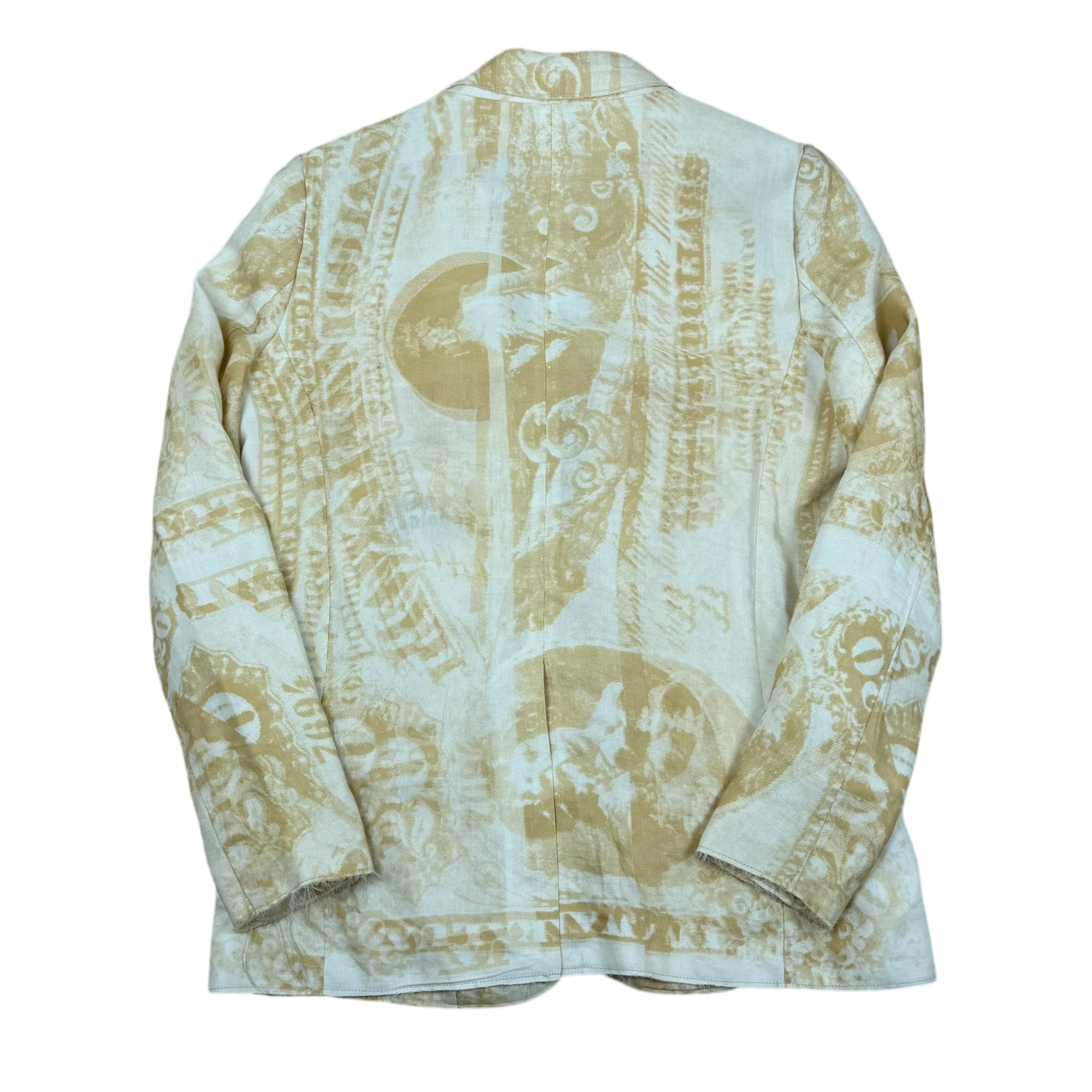 Acne Studios SS13 Resort Linen Blend Raw Hem Jinx Currency Blazer Yellow/White (Size 36)