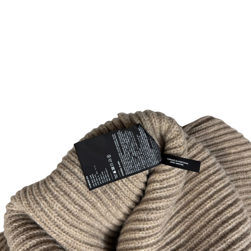 Ami Paris Heavyweight Ribbed Wool Funnel Neck Knit Sweatshirt Taupe