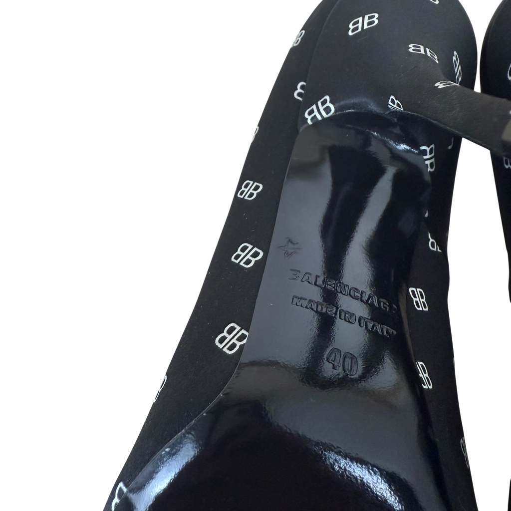 Balenciaga Satin BB Monogram Knife Heels Black (Size EU40)