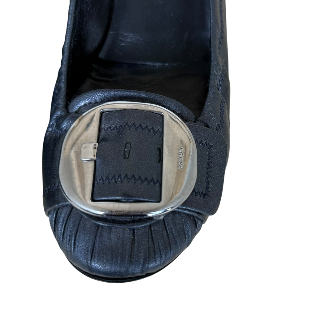 Prada 00s Leather Moccasin Heels Metallic Heels (Size EU38/39)