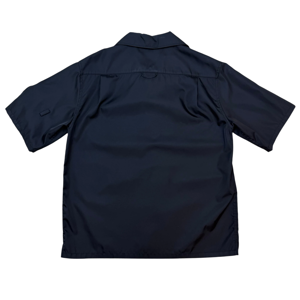 Prada Re-Nylon Triangle Logo-Appliqué Short Sleeve Button-Up Shirt Black (Fits S Mens)