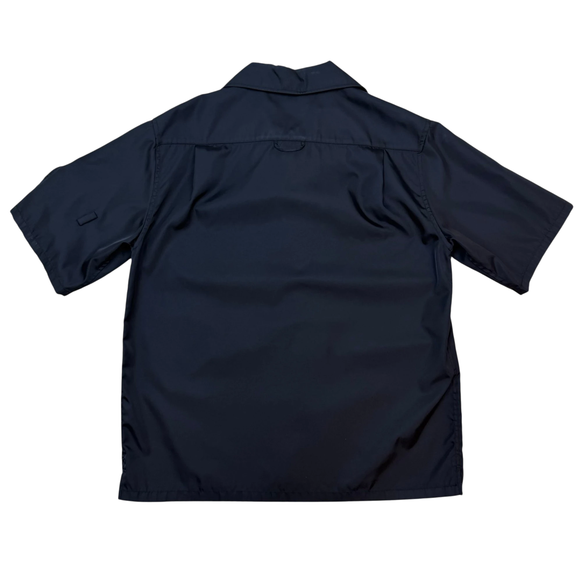 Prada Re-Nylon Triangle Logo-Appliqué Short Sleeve Button-Up Shirt Black (Fits S Mens)